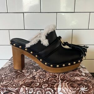 Ulla Johnson Leather Shearling Vera Tassel Clog